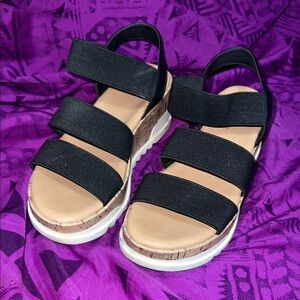 Black Strappy Sandals with Cork Sole by Universal Thread